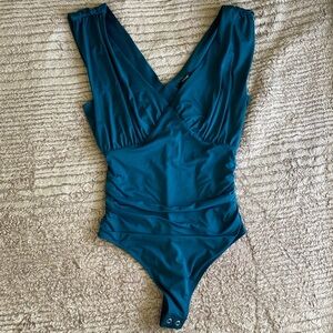 Express NWT Blue Thong Bodysuit Size M Scrunched Waist Party Top Going Out